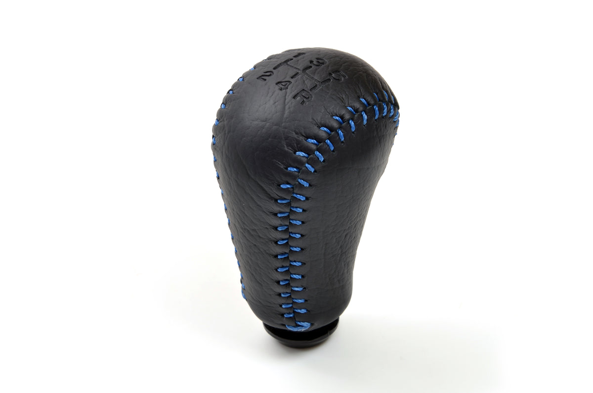 leather gear knob STI 5 Speed Leather Blue Stitched Gear Knob